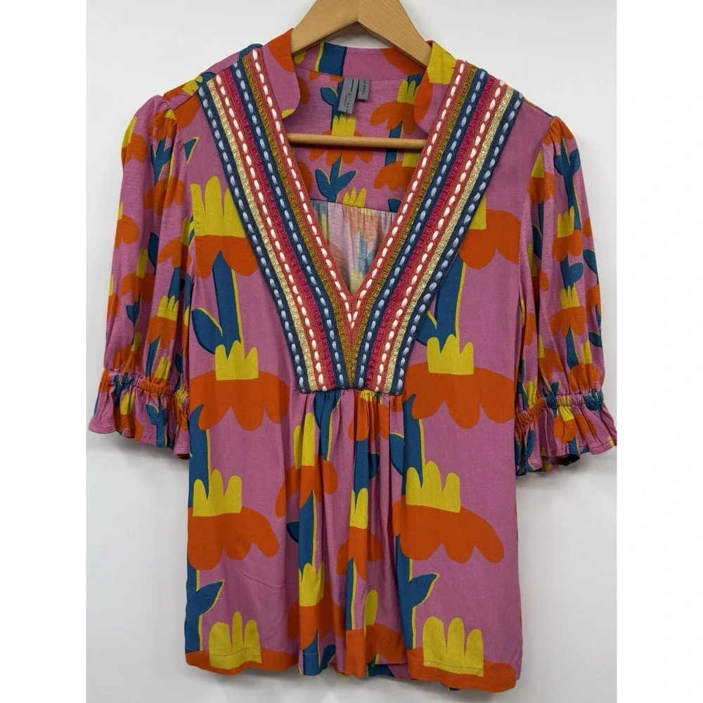 Anthropologie Bl^nk London Tropical Print Stephanie Blouse SZ XXS